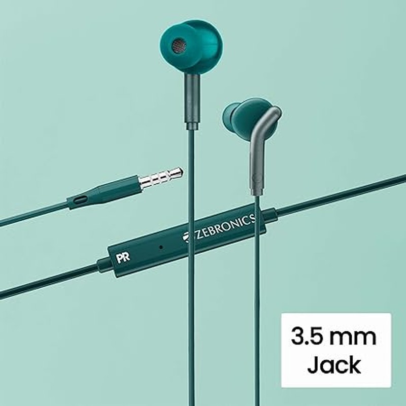 Zebronics Zeb Bro in Ear Wired Earphones with Mic and 10mm Drivers - Green image2